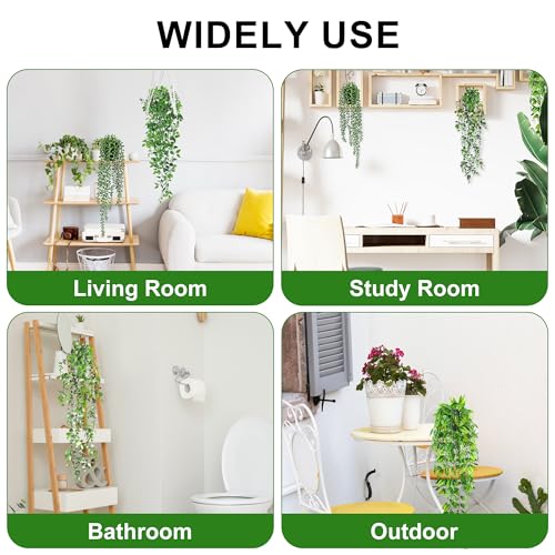 USLAI Artificial Hanging Plants Vine, Fake Potted Greenery Faux Eucalyptus, Mandala, String of Pearls, Pea Pod Leaves in Pot for Office Living Room Bathroom Indoor Outdoor Décor (4 Pack) - size: 4 Pack