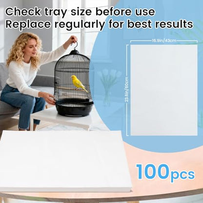 23.6x16.9in Bird Cage Liners - 100 Sheets Pre-Cut Disposable Cage Tray Liners, High Absorbent Non-Woven Pads for Parrots, Cockatiels and Small Animals - size: 23.6x16.9in-100P