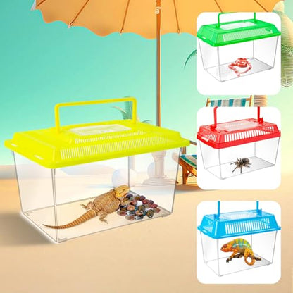 12Pcs Plastic Reptile Terrariums Carrier Cage, Tarantula Enclosure Breeding Box Hatching Container Transparent Fish Tank Turtle Aquarium with Random Color Lid for Hermit Crab, M(7" x 4.3" x 4.3") - size: M