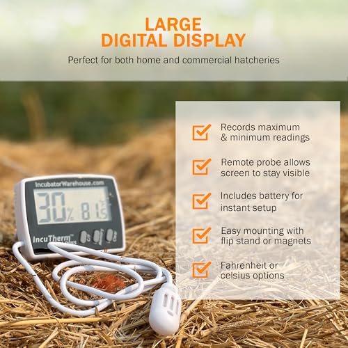 IncuTherm™ Plus Digital Thermometer and Hygrometer for Egg Incubator - Large Digital Display with Min/Max Memory - Remote Probe - Reads Celsius and Fahrenheit +/-1° 1109 IWTH01