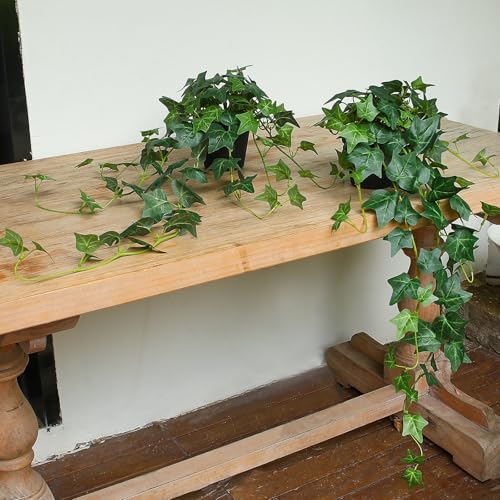Fake English Ivy Artificial Plants - 33" Set of 2 Realistic Artificial Silk Ivy Vines with Pots, Faux Plants Indoor Home Decor, Low Maintenance Hanging Plant Decoration - color: 2 Pcs-green English Ivy, size: 2 PCS