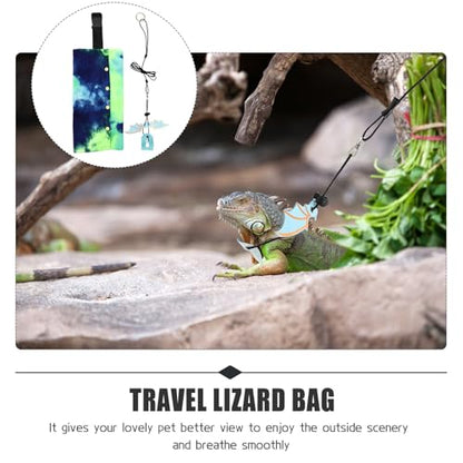BESTonZON Portable Lizard Carrier Bag Set with Adjustable Leash, Small Bearded Dragon Sling Carrier for Outdoor Travel, Lightweight Reptile Pet Travel Bag with Blue Strap