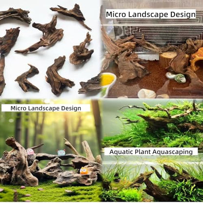 Natural Aquarium Decoration Driftwood Tree Trunk with Rockery View, Unique Dead Wood Root Hideouts for Fish & Reptiles, Landscape Enhancer (Random Shape, 10-15cm Length, 3-Pack)