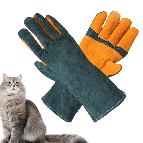 Animal Handling Gloves - Protective Pet Grooming Mitts, Scratch Resistant Cat Safety Gear | Reptile Handling Glove Leather, Puncture Proof Dog Training Gloves for Veterinary Use Wildlife Care - color: A