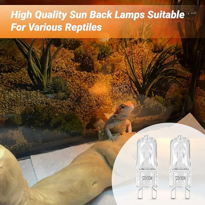 G9 50W Halogen Reptile Heat Lamp Bulb, Day White UVA Basking Light for Bearded Dragon Gecko Turtle Lizard Terrarium 5 Pack