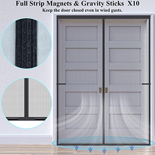 Magnetic Screen Door Upgraded-Model Full Strip Magnets 74x81 Inch,Fiberglass Heavy Duty Mesh Sliding Screen Door,Full Frame Seal Retractable French Door Screen Magnetic Closure for Patio Sliding Door - size: Fit Door Size To 72"x 80"