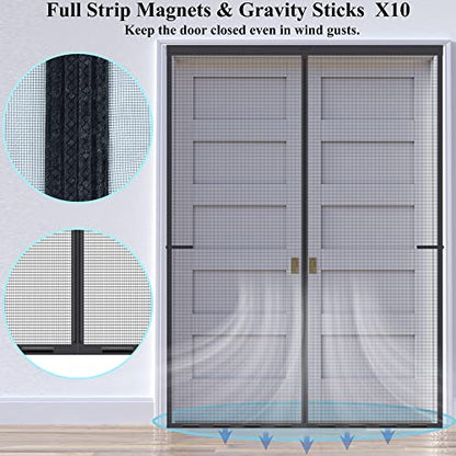 Magnetic Screen Door Upgraded-Model Full Strip Magnets 74x81 Inch,Fiberglass Heavy Duty Mesh Sliding Screen Door,Full Frame Seal Retractable French Door Screen Magnetic Closure for Patio Sliding Door - size: Fit Door Size To 72"x 80"
