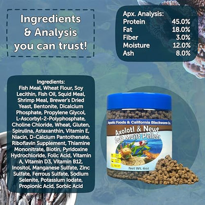 Axolotl Pellet Food 1/8" Soft Moist Sinking Pellets for Juvenile Axolotl Also Shrimp, Snails, Crayfish, Bottom Tropical Fish, Blackworm Pellets Included 12oz Canister - size: 12 Ounce (Pack of 1)