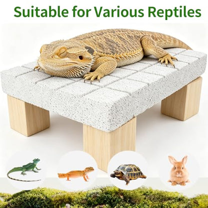 Bearded Dragon Shedding Rock, Bearded Dragon Pumice Stone Platform for Shedding, Calcium Stone with Wooden Pile, Reptiles Claw Grinding Block to Remove Dead Skin, Reptile Tank Care Accessories