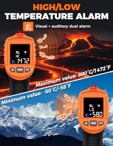4 in 1 Temperature Gun POROMETISTO 4 Types of Alarm Setting,-58-1472°F Measure Infrared/Ambient Temperature Humidity Infrared Thermometers,Industrial Laser Thermometer Gun with K-Type Probe