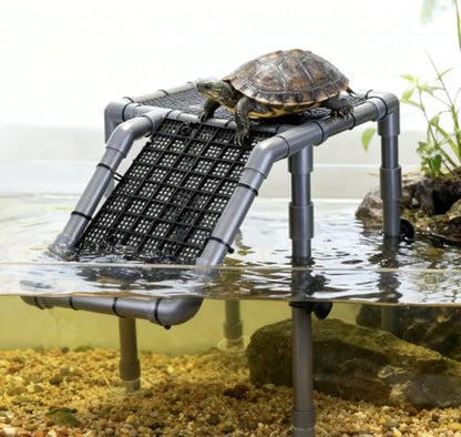 Turtle Basking Platform, 10.8" Width Aquatic Turtles Dock, Sloped Ramp with 8pcs Strong Suction Cups and Encryption Grid, Turtle Tank Accessories for Above 12 inches Wide Aquarium