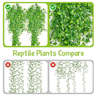 Hamiledyi Reptile Plants Tank Habitat Decorations Fake Hanging Vines 5 Pcs Artificial Leaves Habitat Decorations with Suction Cup for Bearded Dragon, Leopard Gecko, Lizard, Chameleon, Snake (Green) - size: 5 PCS - Style 4