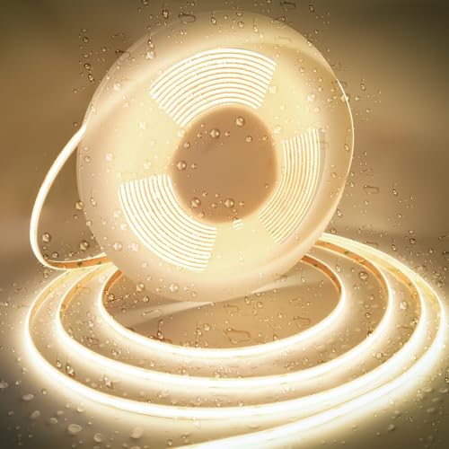 AXMOTUT 16.4ft COB LED Strip Lights Waterproof IP68, 4000K Natural White Outdoor 24V Dimmable Silicone LED Tape Lighting High Density, 4000LM+, 3200LEDs Clips and Screws(Power Supply Not Included) - size: 4000K/16.4ft-IP68