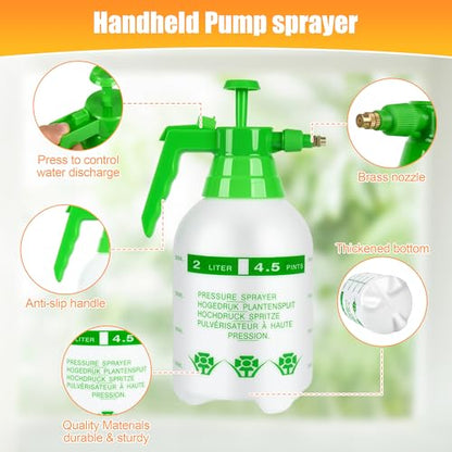 3 Pcs 1/2 Gallon Plastic Handheld Pump Sprayer – Garden Pressure Sprayer with Adjustable Nozzle for Plants, Cleaning, Household Tasks – Green - color: Green, size: 1/2 Gallon