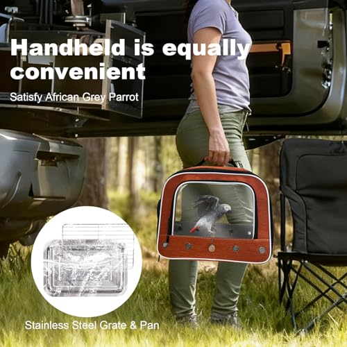 halinfer Large Bird Carrier Cage, Portable Bird Carrying Bag with Metal Tray and Grate to Transport Medium and Large Birds Like African Grey, Long Tail Cockatiel and Parrot - color: Orange