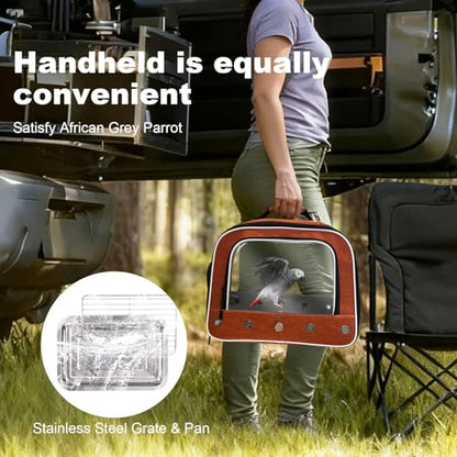 halinfer Large Bird Carrier Cage, Portable Bird Carrying Bag with Metal Tray and Grate to Transport Medium and Large Birds Like African Grey, Long Tail Cockatiel and Parrot - color: Orange