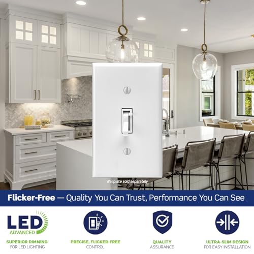 Leviton Toggle Slide LED Advanced Dimmer Switch for 150W Dimmable LED, Halogen and Incandescent Bulbs and Fixtures, TSL01-W, White - color: White