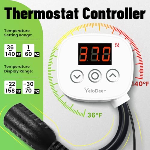 Digital Heating Temperature Controller Outlet, 120V Plug-in Thermostat Switch 34-140°F, 0–10H Timer, for Pipe Heating Reptile Greenhouse Aquarium Brewing Seedling Breeding & Hatching