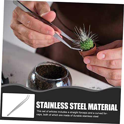 ARTIBETTER Stainless Steel Tweezers 2 Pcs Straight and Curved Nippers 25cm Long Angled Feeding Tongs for Reptile