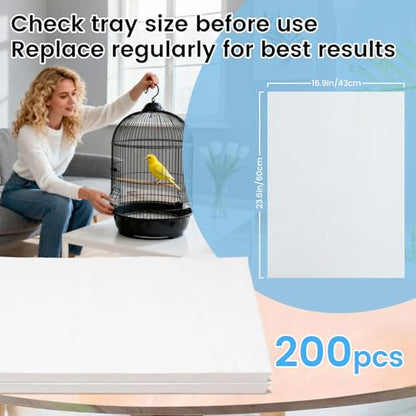 23.6x16.9in Bird Cage Liners - 200 Sheets Pre-cut Disposable Cage Tray Liners, High Absorbent Non-Woven Pads for Parrots, Cockatiels and Small Animals - size: 23.6x16.9in-200P