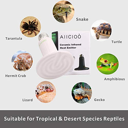 Aiicioo Reptile Heat Lamp Bulb -60W Ceramic Heat Emitter No Harm No Light Infrared Heater Lamp for Chicken Coop Lizard Aquarium Snake Outside Dogs Brooder 110V,White - color: ['White'], size: ['60W']