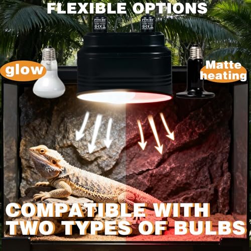 Dual Reptile Heat Lamp Fixture with Separate Switches, Double Dome UVB Light Fixture for Reptile Terrarium and Tortoise Habitat Max 160W
