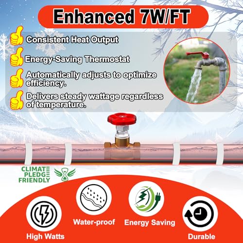HEATIT Water Line Heat Tape - All-Season Pipe Freeze Protection, Hassle-Free Installation Heat Trace For Pipes, CSA & ETL Approved, Energy-Saving, Versatile, Long-Lasting HISD 12ft, 7w/ft, 120V - style: 12 Feet