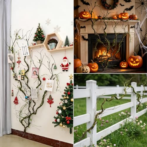 2pcs 67"Bendable Twigs Branches Moss Creepy Jungle Climb Green Leaves Vines | Artificial Reptile climbing Tree Trunk Grapevine Garland Plants Stems For Craft Garden Wall Hanging Halloween Arch Decoration