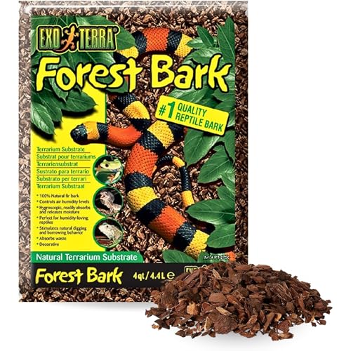 Exo Terra Forest Bark Natural Terrarium Substrate, 4 Quarts, PT2750 | 100% Natural Fir Bark for Reptiles | Hygroscopic Moisture Control | Ideal for Humidity-Loving Reptiles | Encourages Digging Behavior - size: 4 qt