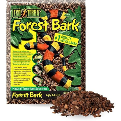 Exo Terra Forest Bark Natural Terrarium Substrate, 4 Quarts, PT2750 | 100% Natural Fir Bark for Reptiles | Hygroscopic Moisture Control | Ideal for Humidity-Loving Reptiles | Encourages Digging Behavior - size: 4 qt