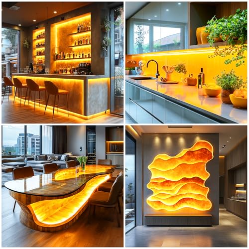 LED Strip Lights 24V COB Gold Yellow Lighting16.4ft (No Power Supply) | Super Bright, Dotless High Density 14W/m, 8mm Width Cuttable Flexible, Home DIY Commercial Decoration - color: Gold Yellow (Only LED Strip)