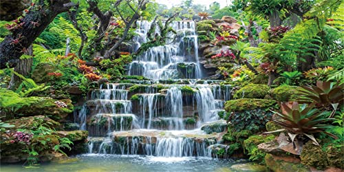 AWERT 72x18 inches Waterfall Aquarium Background Forest Park Green Tropical Plants Fish Tank Background Reptile Habitat Background Vinyl Background - size: 72x18in/180x45cm