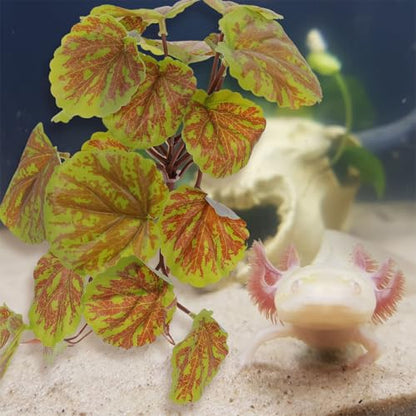 Cabilock Artificial Hanging Reptile Plant Ornament with Suction Cups, 23 Green Begonia Leaves Simulated Terrarium Decor for Amphibian Habitat and Lizard Tank