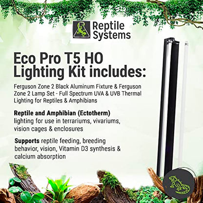 Reptile Systems Eco T5 Unit Zone 1 Reptile Lighting Kit – 24in-24w - Slimline Fixture with HOT5 Lamp, Reflector & Flicker-Free Ballast – Ideal for Terrariums, Chameleons & Geckos