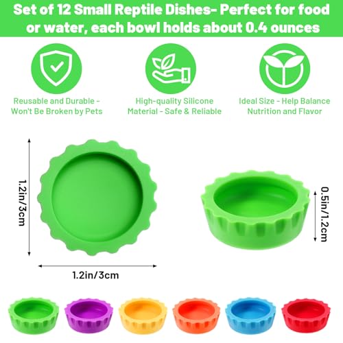 12 Pcs Gecko Food Dish Silicone Reptile Bowl Crested Gecko Food and Water Bowl Reusable Reptile Feeding Cups Gecko-Tank Accessories for Hermit Crab,Turtle,Snake and Lizard