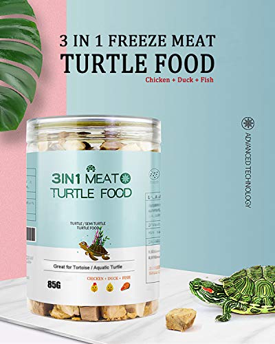 3 in 1 Meat Turtle Food - Chicken & Duck & Fish Meat Natural Freeze Dried Human-Grade Turtle Treats - color: 4 OZ