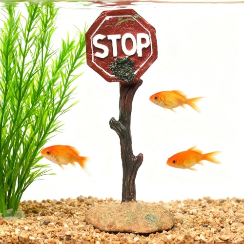 Funny Aquarium Decor Ornaments Shark Warning Sign Fish Tank Decorations Skulls Logo Ornaments for Fish Tank Reptile Tank Accessories (Stop) - color: 03 Stop