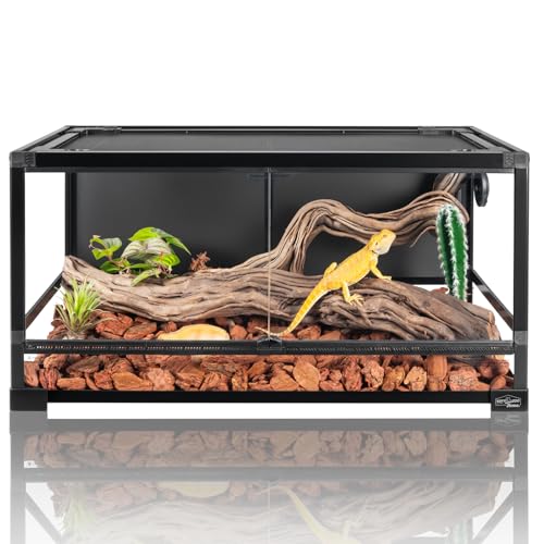 36 Gallon Full Glass Reptile Tank, Quick Fold Reptiles Enclosure with Waterproof Base, Top Screen Ventilation, 32" x 16" x 16" Front Opening Terrarium for Snake, Leopard Gecko, Lizard - size: 32" x 16" x 16"