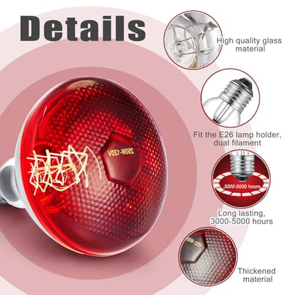 VIHOSE 4 Pack Infrared Heat Lamp for Chickens 150 Watt 120v Thickened Red Heat Lamp Bulbs for Food Service, Reptile, Pet, Bathroom, Light Therapy Use E26 Base - style: 150 Watt
