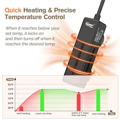 hygger Mini Fish Tank Submersible Heater 50W for 5-10 Gallons Small Betta Aquarium Heater with Digital Display Controller Adjustable Temperature - size: 50 Watt