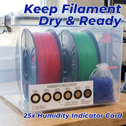 2 Lbs Blue Silica Gel Desiccant Beads, Reusable Indicating Moisture Absorber with 25 Humidity Cards & 10 Mesh Bags for 3D Printer Filament & Electronics