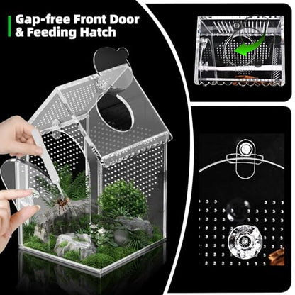 Cycodo Mini Jumping Spider Enclosure, Warp-Proof Acrylic Tarantula Terrarium, Front Opening Bug Habitat with Feeding Port for Praying Mantis, Snail, and Micro Reptile Habitat, 3" x 3" x 5" - size: 3"L * 3"W * 5"H