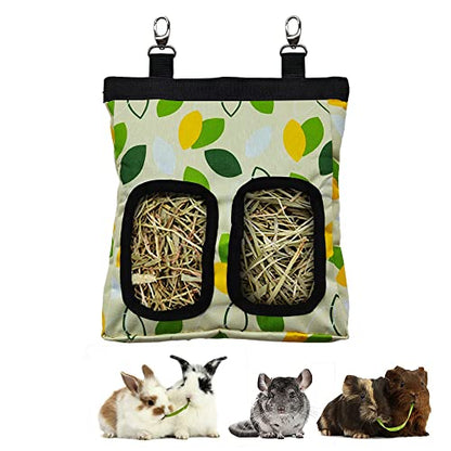 Guinea Pig Hay Feeder, Hanging Rabbit Hay Feeder Bag for Guinea Pigs Bunnies Chinchillas. M, Green Leaves - color: Greenleaves