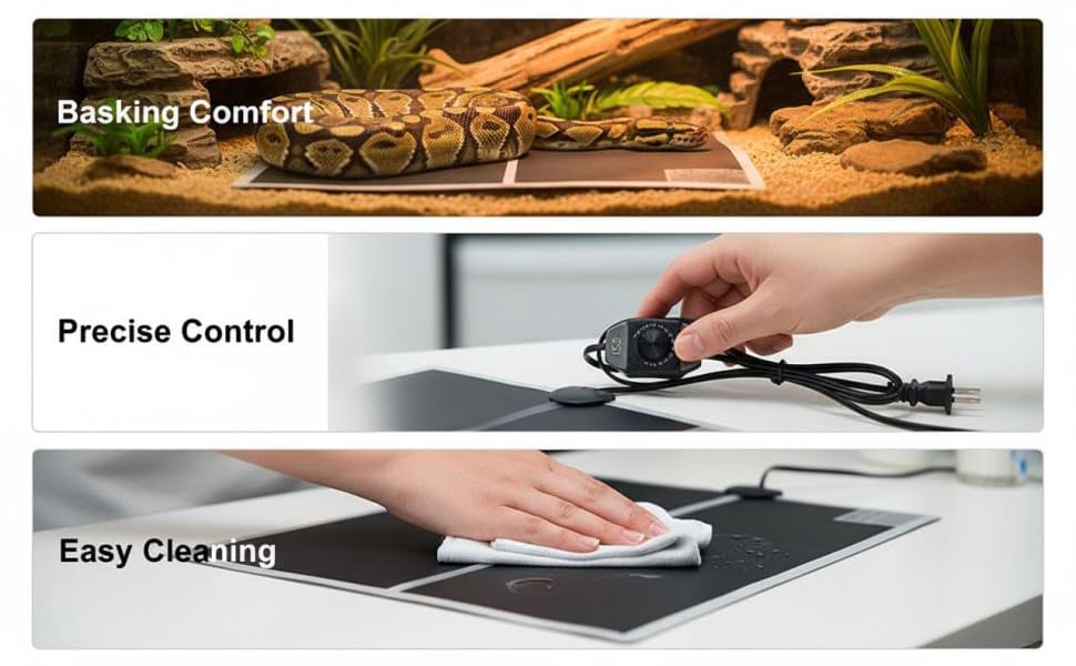 2 Pcs Reptile Heating Mats, 16.5 x 11.0 in, 20W Pet Heat Pad with Adjustable Temperature, Insulated Shell, Gentle Infrared Warmer for Snakes, Lizards, Turtles, Amphibians, 110-120V US Pins