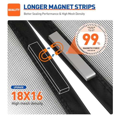 MAGZO Magnetic Door Screen Fits Door Size 34" x 72", 36" x 73" Hands-Free Mesh with Strong Magnet & Windproof Fastener, Pet Friendly Screen for Standard Interior Dutch Entrance, Black - size: Fit Door Size 34 x 72 Inch