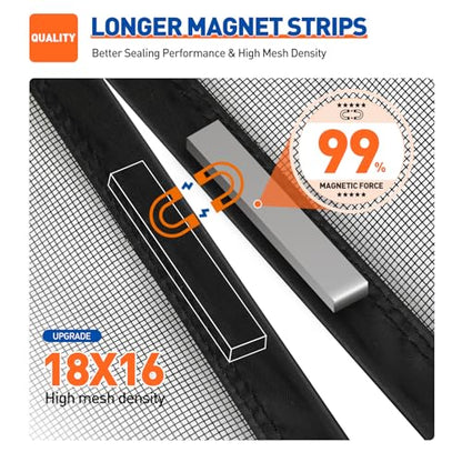 MAGZO Magnetic Screen Door Fits Door Size 36" x 80", 38" x 81" Hands-Free Mesh with Strong Magnet & Windproof Fastener, Pet Friendly Screen for Front Interior Entrance, Black - size: Fit Door Size 36 x 80 Inch