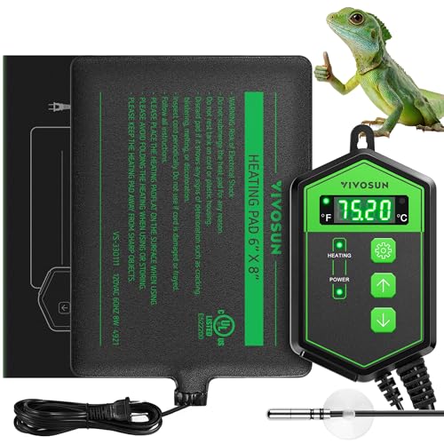VIVOSUN Reptile Heating Pad 6x8 Inch with Thermostat Combo Under Tank Terrarium Heating Mat for Turtles, Lizards, Frogs, and Other Reptiles - size: 6X8 Inch with Thermostat
