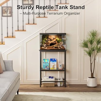 5-10 Gallon Fish Tank Stand, Aquarium Stand with 2-Tier Storage Shelves, Heavy-Duty Reptile Terrarium Stand Table with One-Piece Top for 10 Gallon Standard Model, 21.2" L x 11.8" W x 29.3" H (Black) - size: 10 Gallon