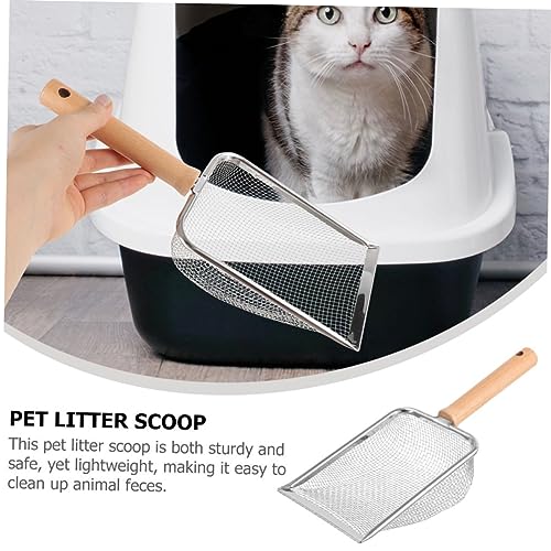 Happyyami Cat Litter Scoop Wooden Handle Stainless Steel Reptile Litter Shovel for Cleaning Turtles Lizards Frogs More Ergonomic Design Fine Mesh for Easy Waste Removal