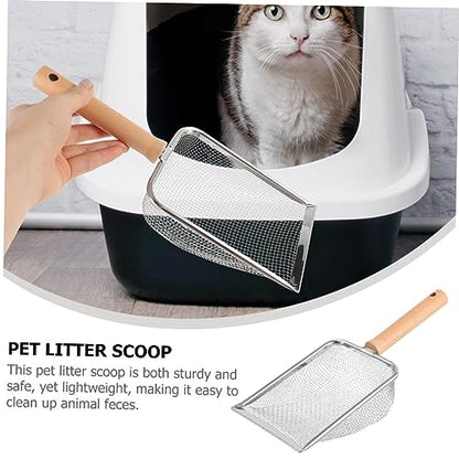 Happyyami Cat Litter Scoop Wooden Handle Stainless Steel Reptile Litter Shovel for Cleaning Turtles Lizards Frogs More Ergonomic Design Fine Mesh for Easy Waste Removal